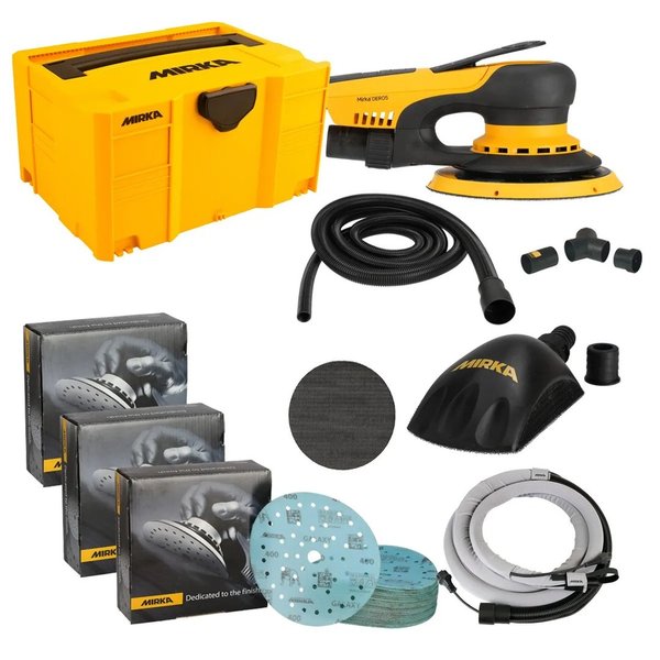 Mirka Deros 5650CV eccentric + case with hand grinding tool and abrasives