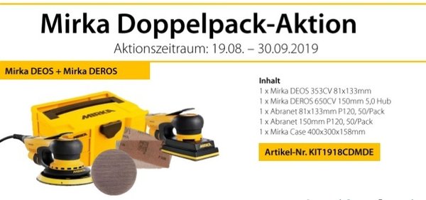 Mirka Doppelpack Aktion Deros Exzenterschleifer + Deos Schwingschleifer im Case + Schleifmittel