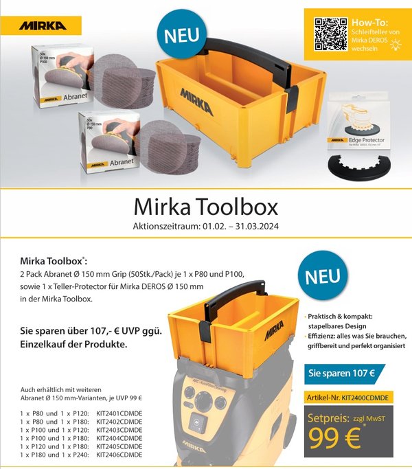 Mirka Case + Abranet 150 mm grain 80,120,180 + 5 protective covers